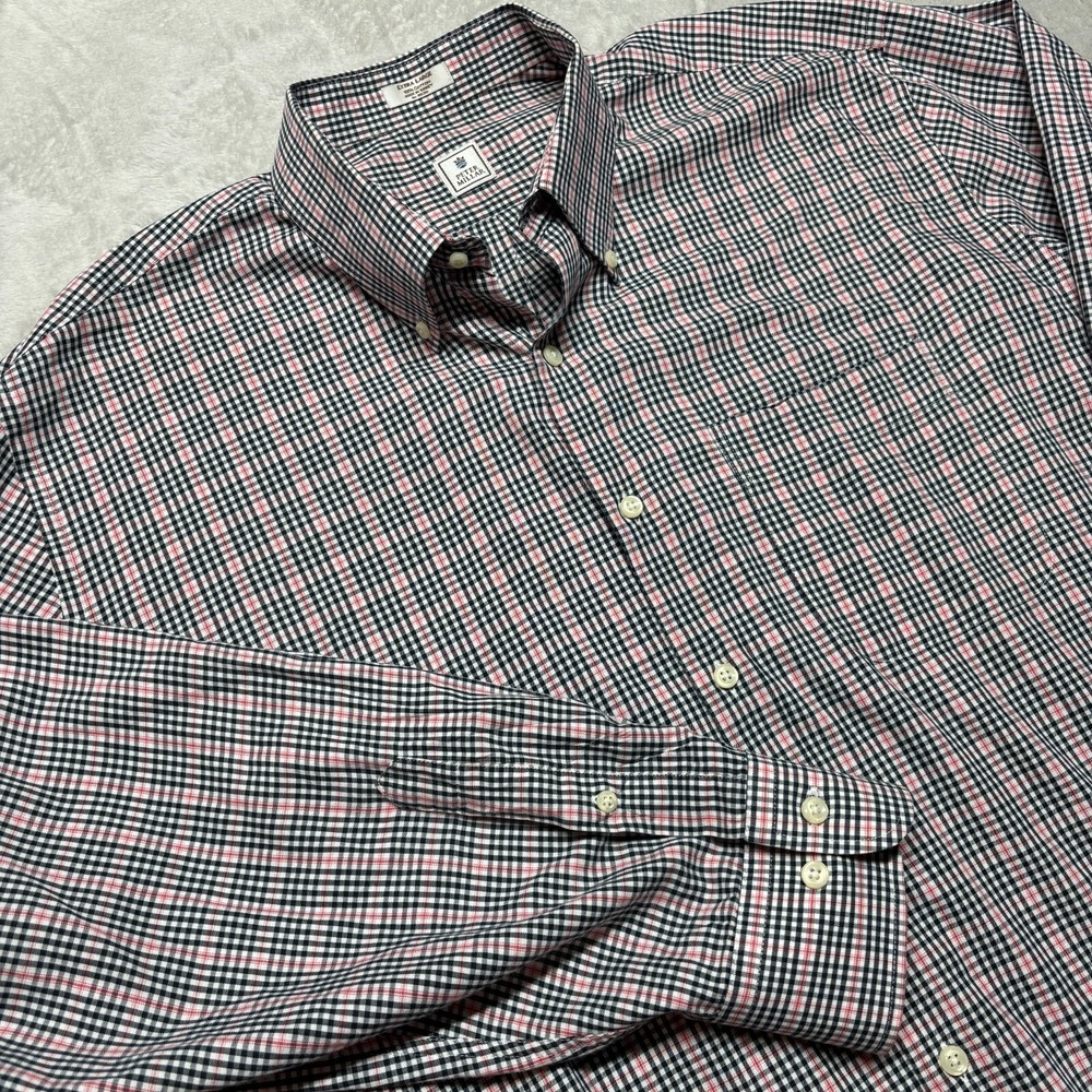 Peter MIllar Long Sleeve Dress Shirt Mens XL Button Up Checkered Plaid Black Red